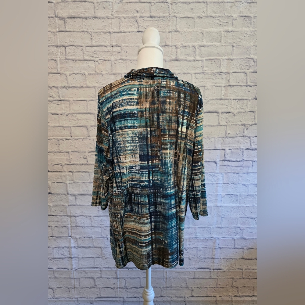 Teal and Black Patterned Women's Tunic. Great Fall Top - Picture 3 of 10